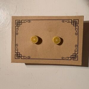 Yellow Lemon Slice Earrings - Handmade